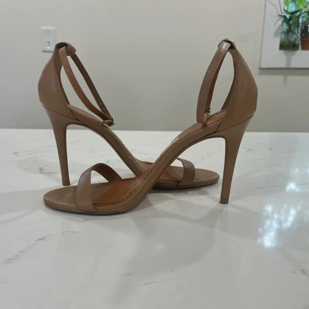 Minimalist Tan Ankle-Strap Stiletto Heels